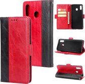Voor Galaxy M20 Retro Texture Contrast Kleur Splicing Horizontaal Flip TPU + PU lederen tas met kaartsleuven & houder & portemonnee (rood)