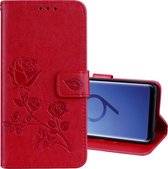 Voor Galaxy S9 Rose reliëf horizontale flip milieu PU lederen tas met houder & kaartsleuven & portemonnee (rood)