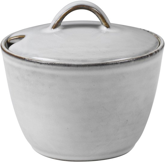 Grijze suikerpot met deksel en handvat, Nordisch Sand collectie.