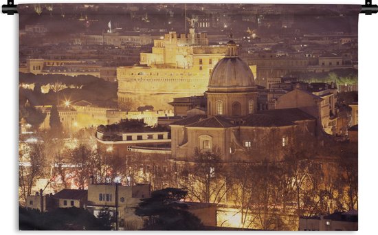 Wandkleed Engelenburcht - De Engelenburcht in Rome van bovenaf bij zonsopkomst Wandkleed katoen 150x100 cm - Wandtapijt met foto