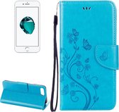 Voor iPhone 8 Plus & 7 Plus bloemen reliëf horizontale flip lederen tas met houder & kaartsleuven & portemonnee & lanyard (blauw)