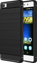 Voor Huawei P8 Lite geborstelde textuur Fiber TPU Rugged Armor beschermhoes (zwart)