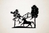 Wanddecoratie - Paard in wildernis - S - 45x54cm - Zwart - muurdecoratie - Line Art