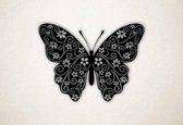 Wanddecoratie - Vlinder bloemen - L - 75x101cm - Zwart - muurdecoratie - Line Art