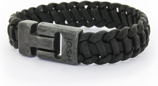 Josh Vintage Heren Armband Leer;Metaal - Zwart | bol.com