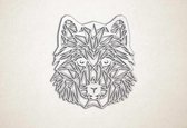 Line Art - Hond - Husky - S - 48x45cm - EssenhoutWit - geometrische wanddecoratie