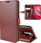 Voor xiaomi redmi note 8 pro r64 textuur enkele vouw horizontale flip lederen case met houder & kaartsleuven & portemonnee (bruin)