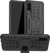 Voor Galaxy A70s Tire Texture TPU + PC schokbestendige behuizing, met houder (zwart)