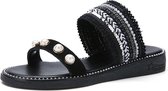 Lichtgewicht antislip Slijtvaste parelgeweven lichtgewicht sandalen voor dames (kleur: zwart Maat: 40)