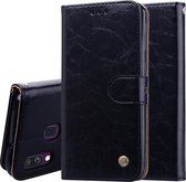 Zakelijke stijl olie wax textuur horizontale flip lederen case voor Galaxy A40, met houder & kaartsleuven & portemonnee (zwart)