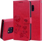 Rose reliÃ«f horizontale Flip PU lederen tas voor Huawei Mate 20 Pro, met houder & kaartsleuven & portemonnee (rood)