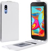 R64 Texture Vertical Flip Leren Case voor Galaxy A2 Core, met kaartsleuven en fotolijst (wit)