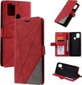 Voor Samsung Galaxy A21s Skin Feel Splicing Horizontale flip lederen tas met houder & kaartsleuven & portemonnee & fotolijst (rood)