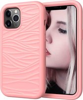 Voor iPhone 12 Pro / 12 Max Wave Pattern 3 in 1 siliconen + pc schokbestendige beschermhoes (rosÃ©goud)