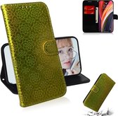 Voor iPhone 12 Pro Max Effen Kleur Kleurrijke Magnetische Gesp Horizontale Flip PU Leren Case met Houder & Kaartsleuven & Portemonnee & Lanyard (Goud)