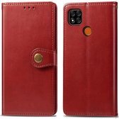 Voor Geschikt voor Xiaomi Redmi 9C Retro effen kleur lederen gesp telefoonhoes met lanyard & fotolijst & kaartsleuf & portemonnee & standaardfunctie (rood)