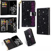 Voor Huawei P20 / P20 Pro Multikaartsleuven Sterrenhemel Laser Carving Glitter Rits Horizontale Flip Leren Case met Houder & Portemonnee & Lanyard (Zwart)