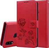 Voor Galaxy A10s Rose reliÃ«f horizontaal Flip PU lederen tas, met houder & kaartsleuven & portemonnee (rood)