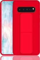 Voor Galaxy S10 + schokbestendige pc + TPU-beschermhoes met polsband en houder (rood)