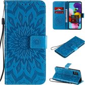 Voor Samsung Galaxy A51 5G reliÃ«f zonnebloem patroon horizontale flip pu lederen tas met houder & kaartsleuven & portemonnee & lanyard (blauw)