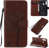 Voor Huawei P40 Lite E Tree & Cat reliÃ«fpatroon Horizontale flip lederen tas met houder & kaartsleuven & portemonnee & draagkoord (koffie)