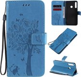 Voor Huawei P40 Lite E Tree & Cat reliÃ«fpatroon Horizontale flip lederen tas met houder & kaartsleuven & portemonnee & lanyard (blauw)