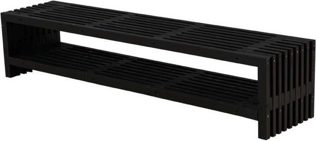 Lattenbank vuren met plank - Rustik Design 218 cm zwart geverfd