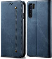 Voor OPPO A91 / F15 / Reno 3 denim textuur casual stijl horizontale flip lederen tas met houder & kaartsleuven & portemonnee (blauw)