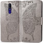 Butterfly Love Flowers reliÃ«f horizontale flip lederen tas voor OPPO F11, met houder & kaartsleuven & portemonnee & lanyard (grijs)