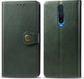 Voor xiaomi redmi k30 retro effen kleur lederen gesp mobiele telefoon bescherming lederen case met fotolijst & kaartsleuf & portemonnee & beugel functie (groen)