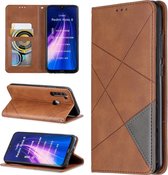 Voor Xiaomi Redmi Note 8 Rhombus Texture Horizontal Flip Magnetische lederen tas met houder en kaartsleuven (bruin)