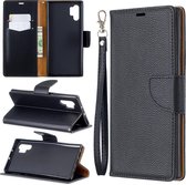 Litchi Texture Pure Color Horizontale Flip PU lederen tas met houder & kaartsleuven & portemonnee & lanyard voor Galaxy Note10 + (zwart)