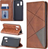 Ruit textuur horizontale flip magnetische lederen tas met houder en kaartsleuven en portemonnee voor Galaxy A40 (bruin)