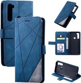 Voor Geschikt voor Xiaomi Redmi Note 8 Skin Feel Splicing Horizontale Flip Leather Case met houder & kaartsleuven & portemonnee & fotolijst (blauw)