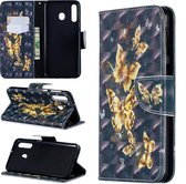 3D Gekleurd Tekenpatroon Horizontale Flip Leren Case voor Galaxy M30, met houder & kaartsleuven & portemonnee (zwarte achtergrondvlinder)