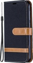 Kleurafstemming Denim Texture Leather Case voor Galaxy A6, met houder & kaartsleuven & portemonnee & lanyard (zwart)