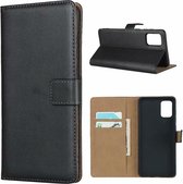 Voor Galaxy A71 lederen horizontale flip-holster met magnetische sluiting en beugel en kaartsleuf en portemonnee (zwart)