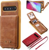 Voor Galaxy S10 5G Verticaal Flip Schokbestendig Leren Beschermhoes met Lang Touw, Kaartsleuven & Beugel & Fotohouder & Portemonnee Functie (Bruin)