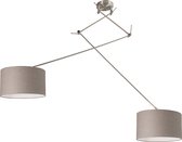 QAZQA Hanglamp staal met kap 35 cm taupe verstelbaar 2-lichts - Blitz