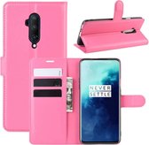 Voor OnePlus 7T Pro Litchi Texture Horizontale Flip Leren Case met Portemonnee & Houder & Kaartsleuven (Rose Rood)