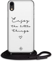 iPhone XR hoesje met koord - Enjoy life | Apple iPhone XR crossbody case | Zwart, Transparant | Tekst