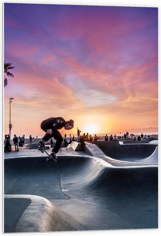 Forex - Skater op Baan met Zonsondergang - 60x90cm Foto op Forex