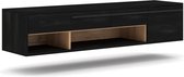 Zwevend TV meubel Northwood Black 140 cm – Zwart Hangend TV Meubel Met Eiken Details – Zwarte TV Kast – Perfecthomeshop