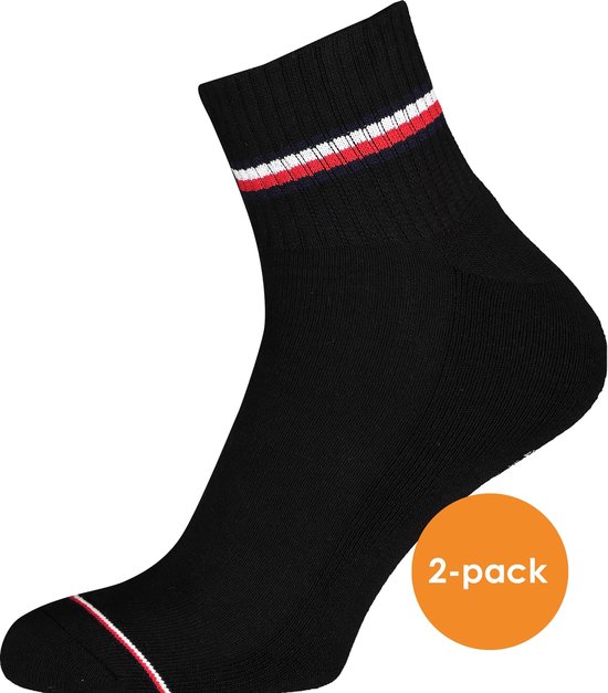 Tommy Hilfiger Iconic Quarter Socks (2-pack) - heren sneaker sportsokken katoen - zwart - Maat: 43-46