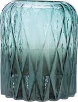 Theelichthouder Blauwgroen Rond Glas 15x15xh17,5