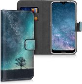 kwmobile telefoonhoesje voor Nokia 2.2 - Hoesje met pasjeshouder in blauw / grijs / zwart - Sterrenstelsel en Boom design