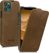 kalibri flip cover voor Apple iPhone 11 Pro - ultradunne leren hoes voor smartphone - bruin