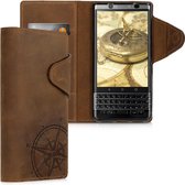 kalibri hoesje voor Blackberry KEYone (Key1) - leren hoes met pasjeshouder - Vintage Kompas design - bruin
