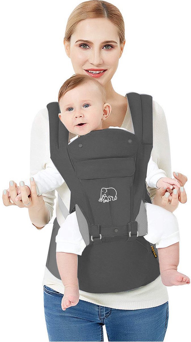 Deryan Pack Luxe Ergonomische draagzak Babydrager + Opbergvakjes Grijs Deryan Pack Luxe Ergonomische draagzak Babydrager + Opbergvakjes Grijs