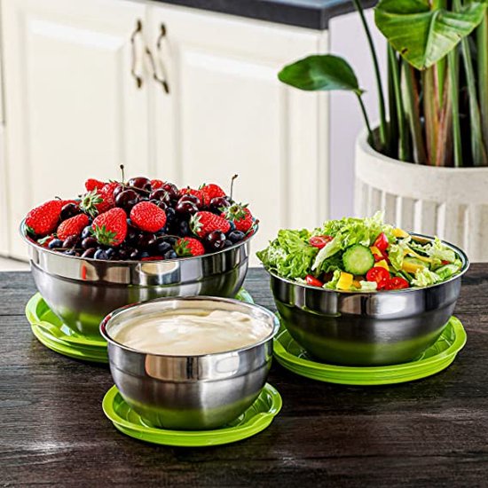 Lot De 3 Saladiers Avec Passoire Et Couvercle - 3 Litres, Plastique Sans BPA - Gris - Pour Cuisine, Égouttage, Mélange